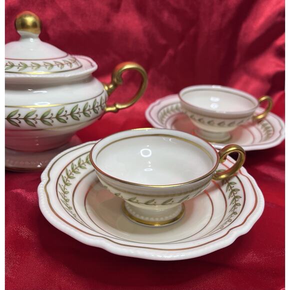 Vintage Castleton Bristol Green Footed Cup & Saucer Set (2) With Sugar Bowl - Picture 5 of 16